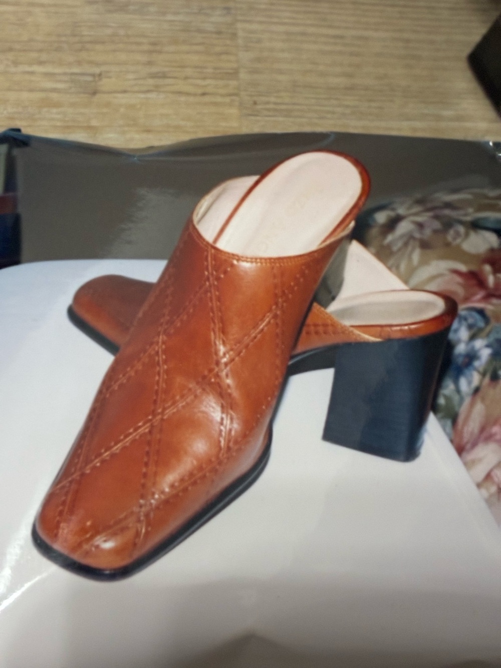 Cognac tan mules shoes